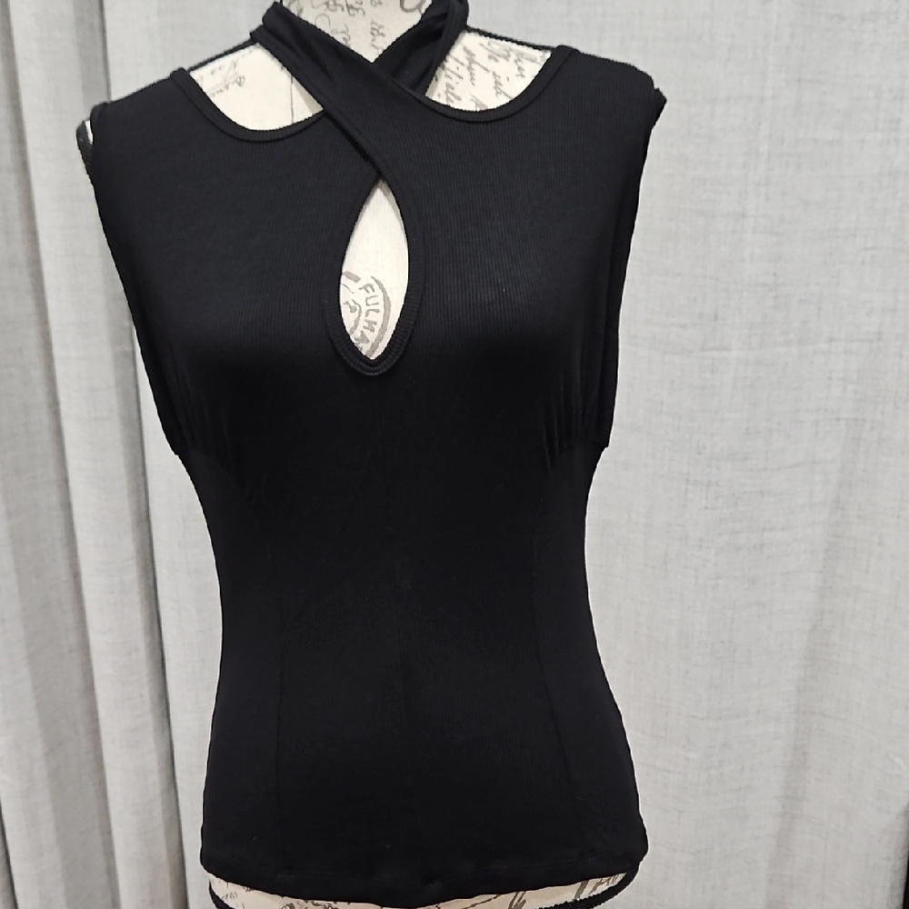 LNA Black Cross-Neck Women's Blouse